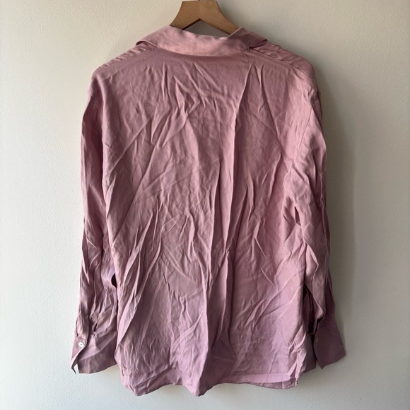 Vince RELAXED LONG SLEEVE SILK BLEND BUTTON-UP BLOUSE IN LILAC STONE Sz L - Picture 3 of 8